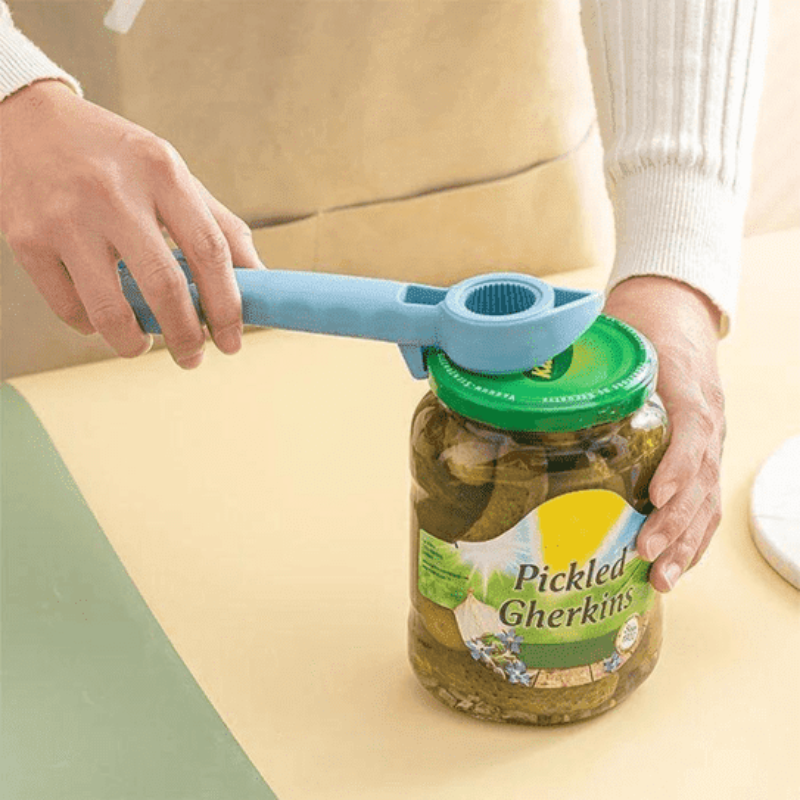 Multifunktionell 4-i-1 flasköppnare och burköppnare